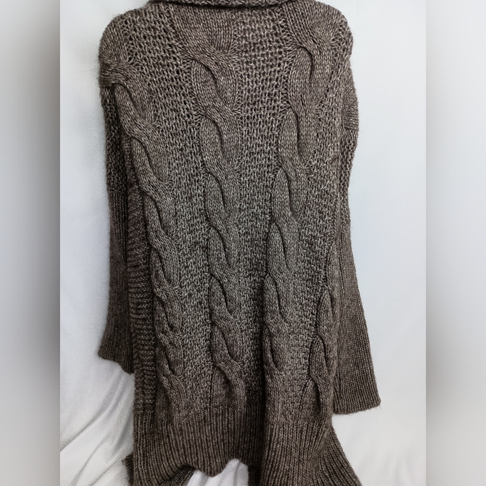 Paola Mandredi Wool Alpaca L Coatigan Long Winter Brown Cable Knit Sweater‎ - Picture 9 of 10